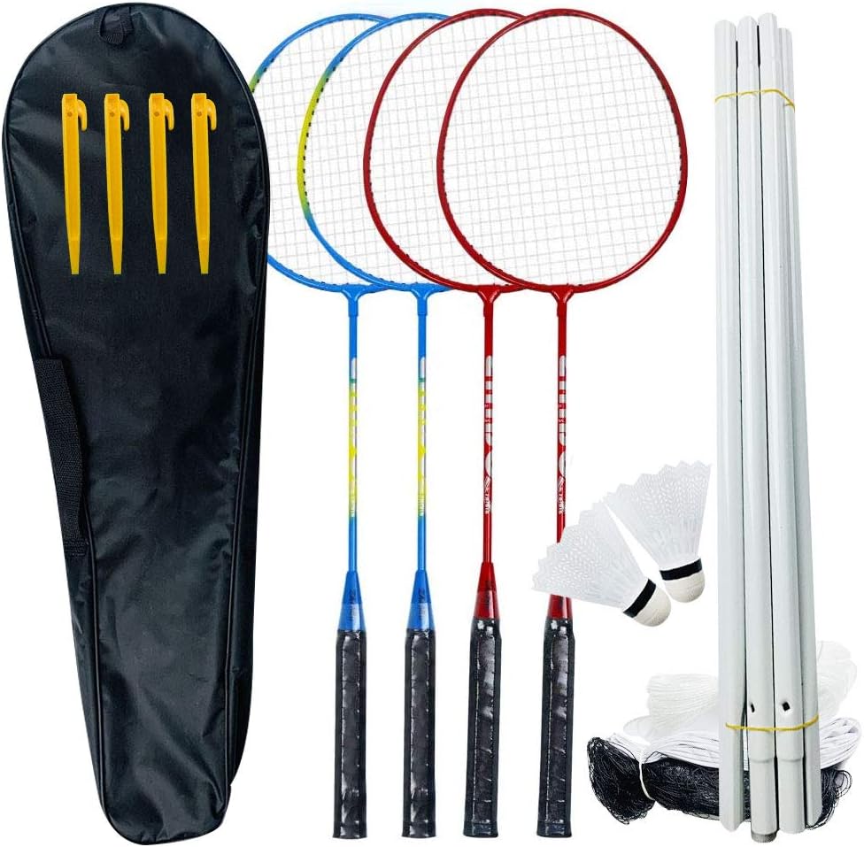 4 Player Badminton Set, Portable Badminton Combo Set Badminton Racket