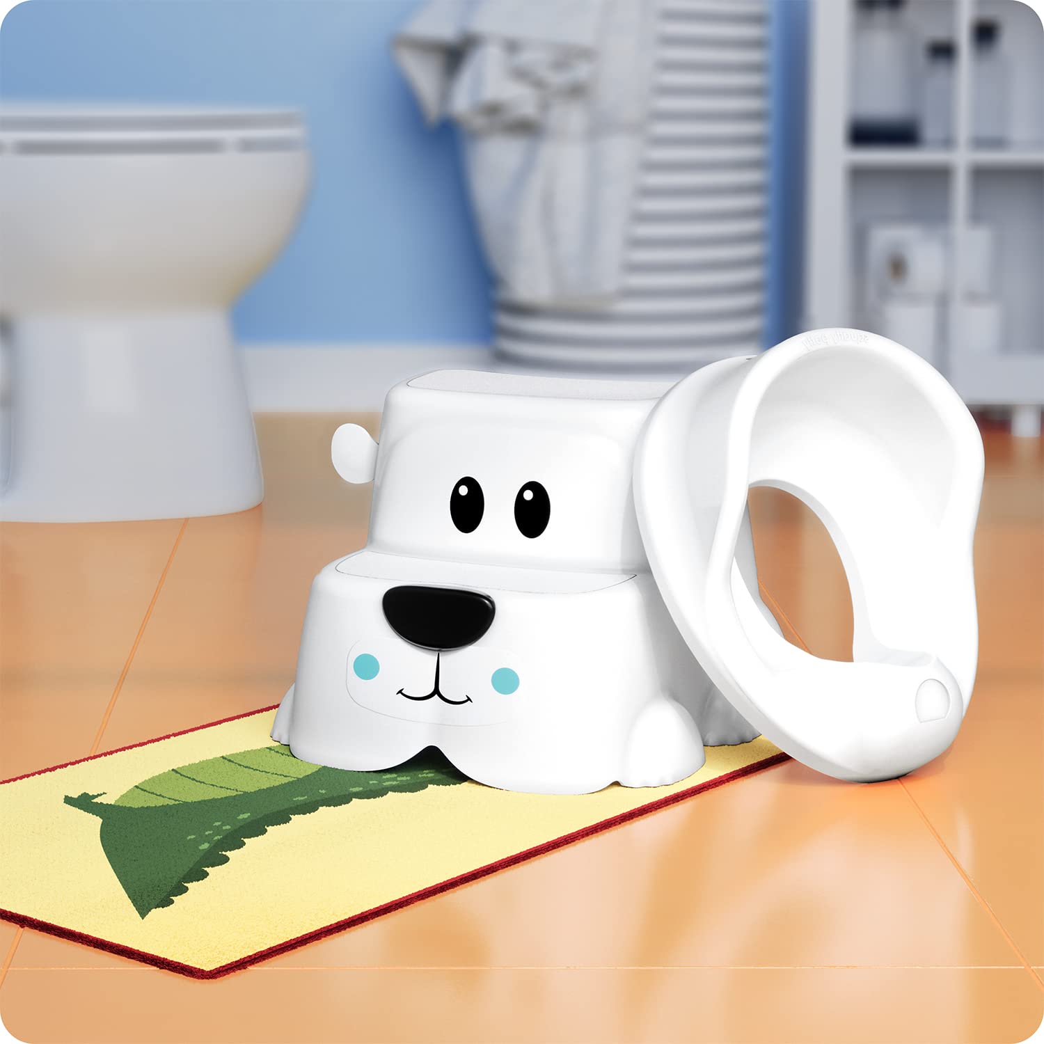 Squatty Potty Kids Toilet Step Stool Set, Potty Pet Bear Cub Base with Training Seat