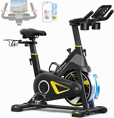 YPOO Heimtrainer Fahrrad, Leises Hometrainer Fahrrad mit Verstellbarem Magnetwiderstand, Indoor Spinning Bike für Kardiotraining mit Komfort-Atmungssitz, Tablet-Halter, App, LED-Monitor Bis 160KG