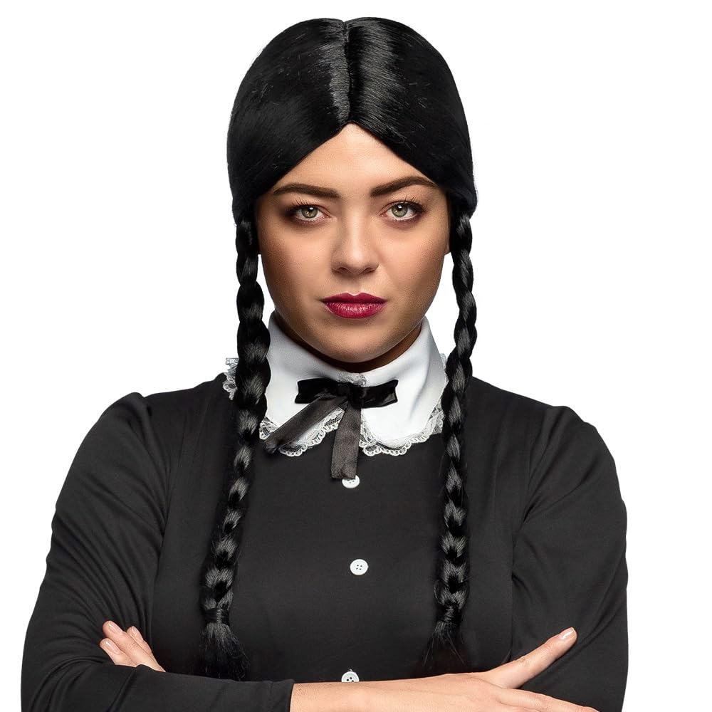 Boland Black Braided Wig for Adults – Wednesday Inspired Costume Wig for Halloween, Cosplay, Fancy Dress & Spooky Themed Parties