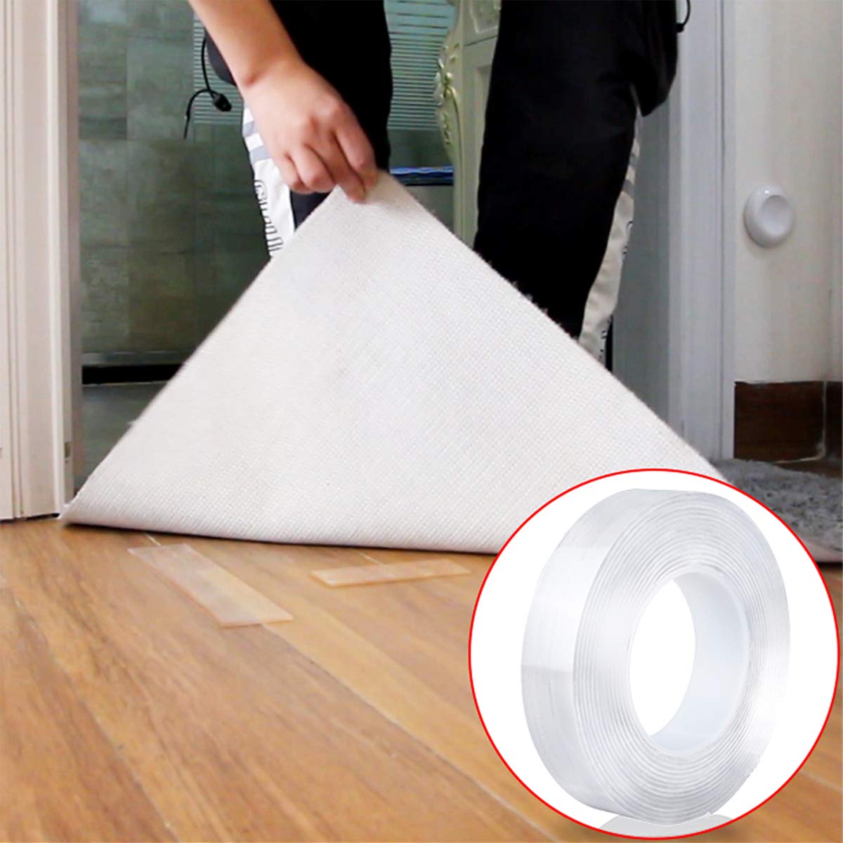 LLMoon Nano Double Sided Adhesive Tape, Reusable Washable Traceless Transparent Tape Removable Tapes for Household Industrial Mounting Tape(2MM/3.28Ft)