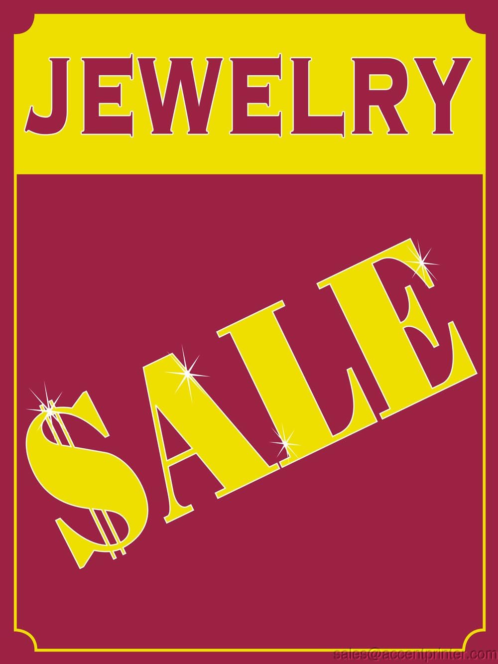 Jewelry Sale Retail Display Sign, 18"w x 24"h, Full Color
