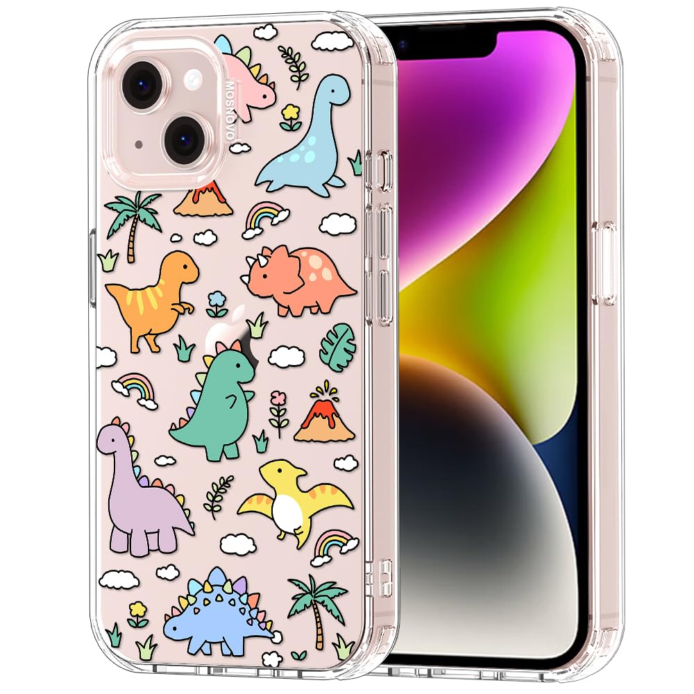 MOSNOVO Case for iPhone 13/14, [Buffertech 6.6ft Military-Grade Drop Protection] [Anti Peel Off Tech] Clear TPU Bumper Phone Case Cover Design - Dinosaur Land — image 1