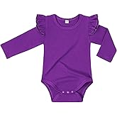 LYSMuch Baby Girls Ruffle Long Sleeve Bodysuit Infant Solid Color Top Jumpsuit Clothes