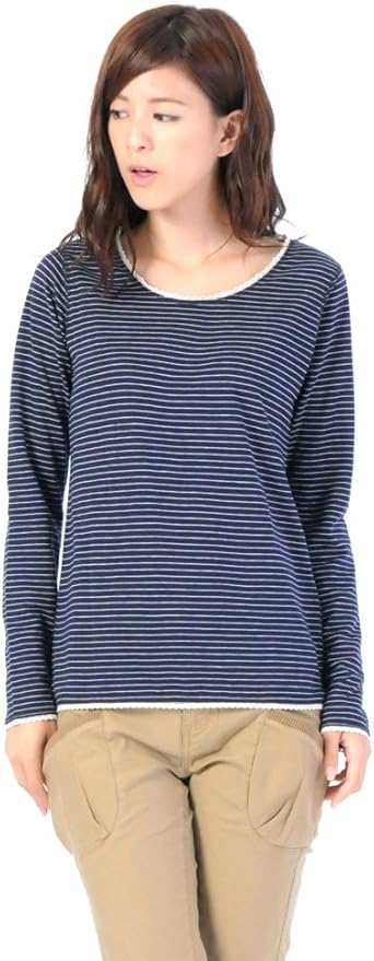ノージーン No Jean ボーダーtシャツ レディース ボーダー レース使い 長袖tシャツ 67 杢ネイビー M Tシャツ カットソー 通販 Amazon