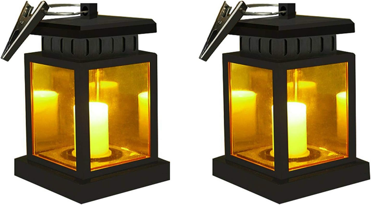 Solar Lantern Waterproof Hanging Solar Light Outdoor Garden Umbrella Lanterns Dusk to Dawn Auto On/Off LED Security Night Light Lamp with Clip for Garden Patio Decoration(Solar Candle Lantern)