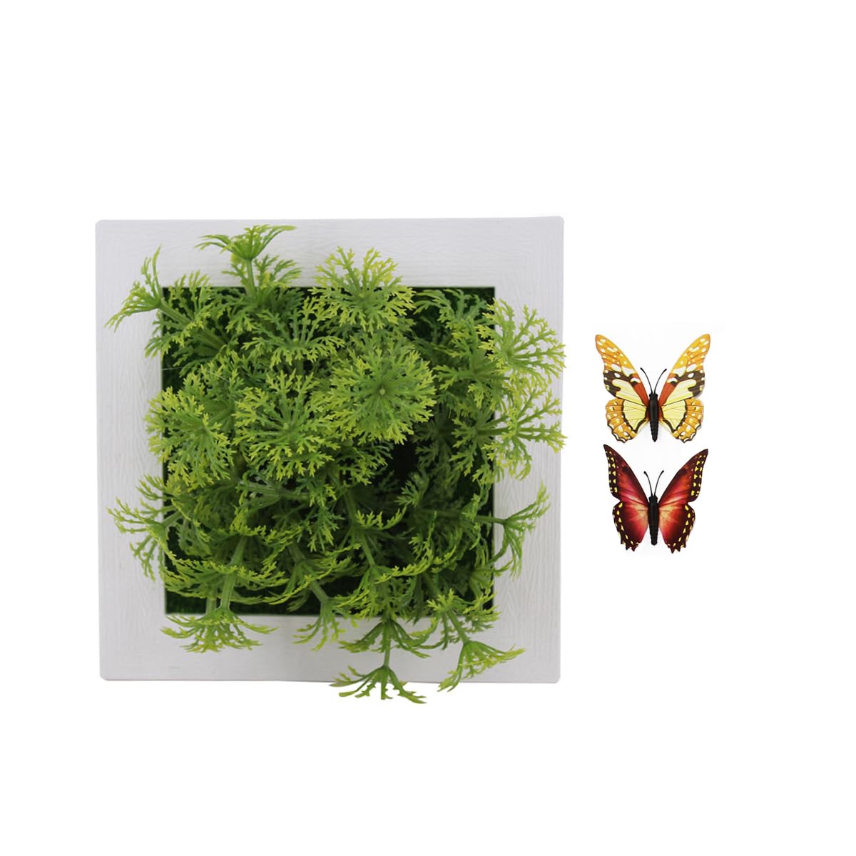 Eyands Hanging Wall Artificial Plants With 2 Butterflies for Home Decor Indoor, Succulents Plants Artificial in Frame 3D Greenery Wall Art Decor, Artificial Flowers in Plastic Photo Frame(Green1)