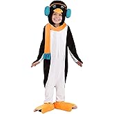 Pleasant Penguin Costume for Toddler's - Kid's Hooded Animal Jumpsuit, Scarf & Ear Muffs - North Pole Costume