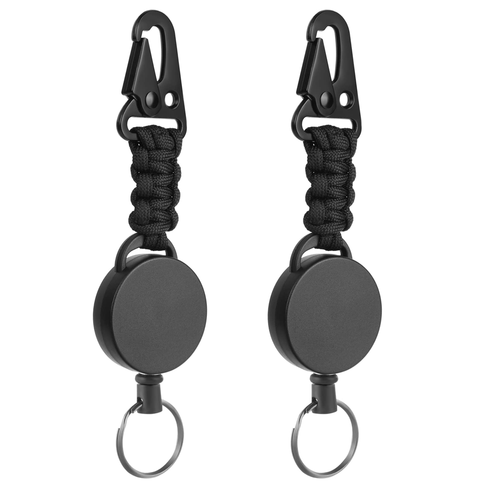 Vicloon 2Pcs Extendable Key Chain Heavy Duty Badge Holder Reel Clips with Steel Retractable Cord and Paracord for ID Card Holder