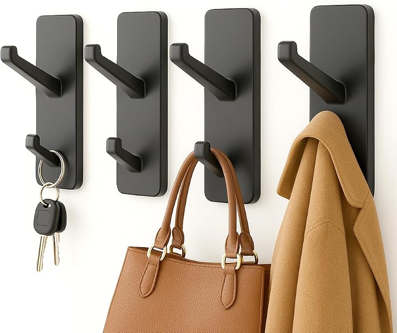 susswiff Wall Hooks Stick On Heavy Duty 6KG Self Adhesive 4 Pack Black