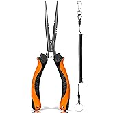 Pullther Fishing Needle Nose Pliers Fishing,Fishing Pliers,9 in Fishing Pliers Hook Remover,Carbon Steel split ring pliers,Saltwater Fishing Gear