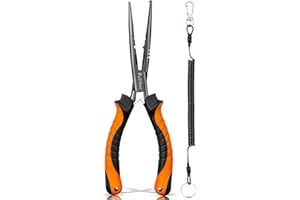 Pullther Fishing Needle Nose Pliers Fishing,Fishing Pliers,9.4 in Fishing Pliers Hook Remover,Carbon Steel with Teflon coated split ring pliers,Saltwater Fishing Gear