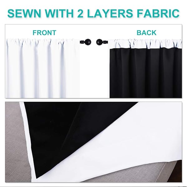 NICETOWN 100% BLACKOUT CURTAIN PANELS, ROD POCKET WINDOW CURTAINS WITH BLACK LINER FOR NURSERY, 84 INCHES DROP COLD AND FULL LIGHT BLOCKING DRAPERIES (WHITE, 2 PIECES, 62 INCHES WIDE EACH PANEL)