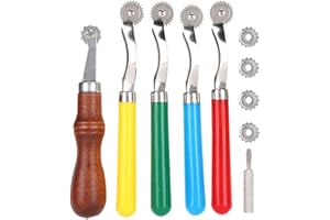 Tracing Wheel Sewing Craft Tool, Leather Spacer Embossing Set for Leathercraft Projects, 4mm Overstitch Wheel with Wooden Han