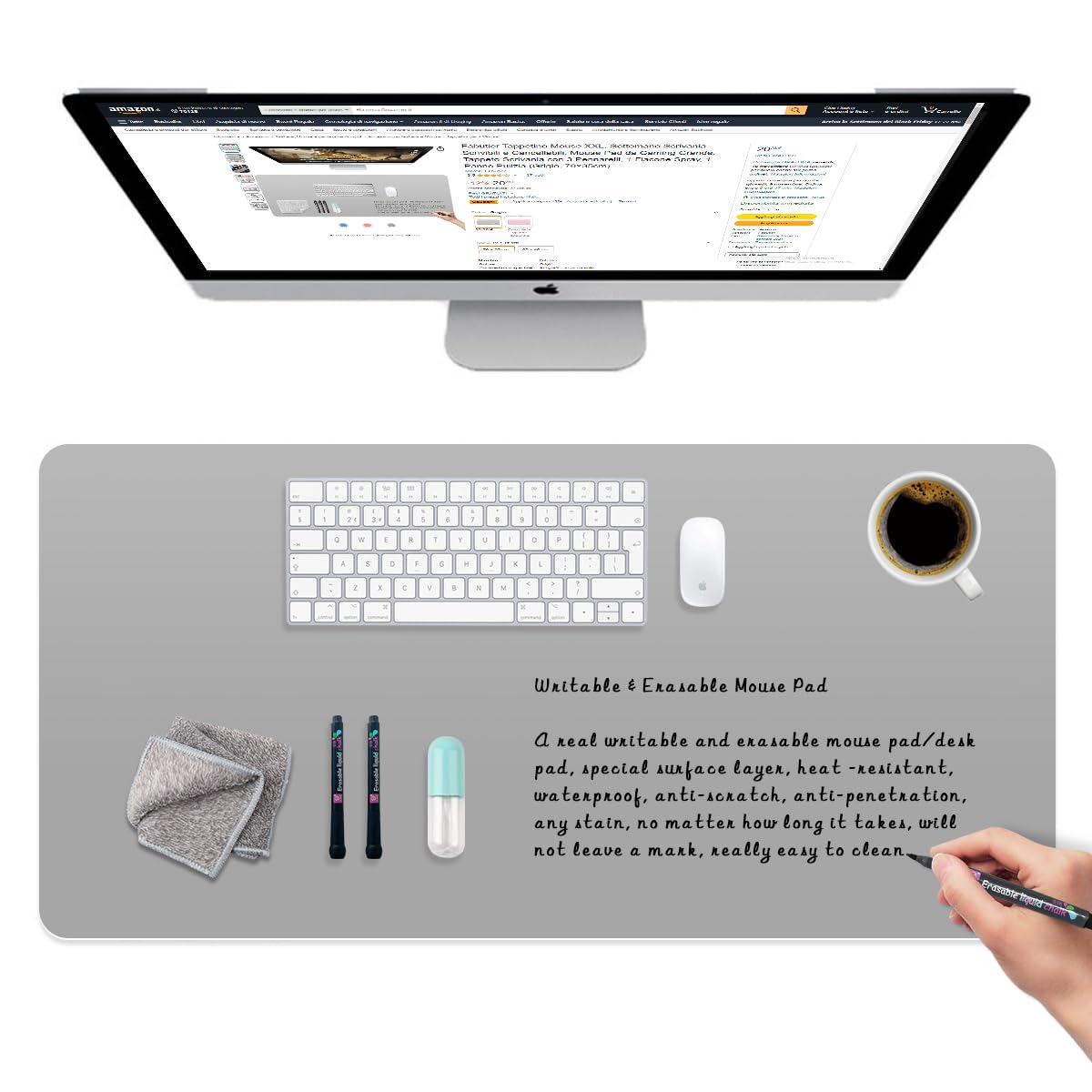 Photo 1 of AWELUX Dry Erase Mouse Pad, Real Writable & Erasable Desk Pad, Waterproof, Anti-Scratch, Heat Resistant Large Mouse Pad, Dry & Wet Erase Desk Mat, for Office Home Classroom (Grey, 31.5" x 15.7”)