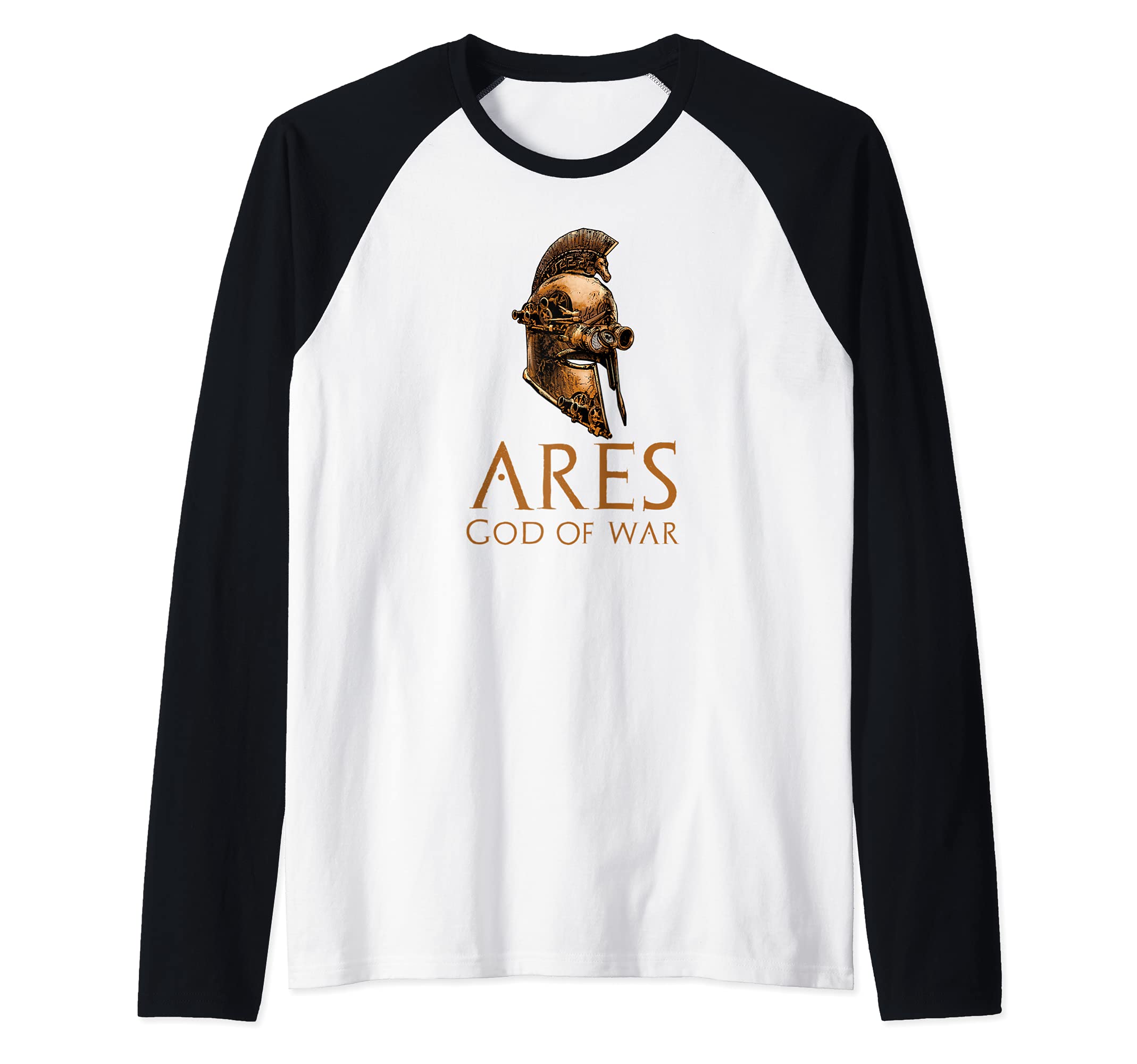 Ares - God Of War - Steampunk Ancient Greek Spartan Helmet Raglan Baseball Tee