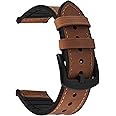 Fullmosa 18mm 20mm 22mm Quick Release Watch Band Breathable Leather Silicone Strap for Garmin Vivoactive 4/5 Venu 2/3/Sq for Women Men Brown+Black buckle 22mm