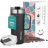 Life's Easy 20oz Stainless Steel Mug w/Handle - Double Wall Insulated Travel Tumbler w/Flip Lid - Leak Proof Tumbler-Thermal Cup for Coffee, Tea & More - Keep Hot & Cold Drinks (Black, 20 oz)