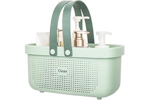 JiatuA Plastic Storage Basket with Handle Portable Shower Caddy Tote Organizer Basket Bin for Bathroom Kitchen Dorm Room Bedroom, Green
