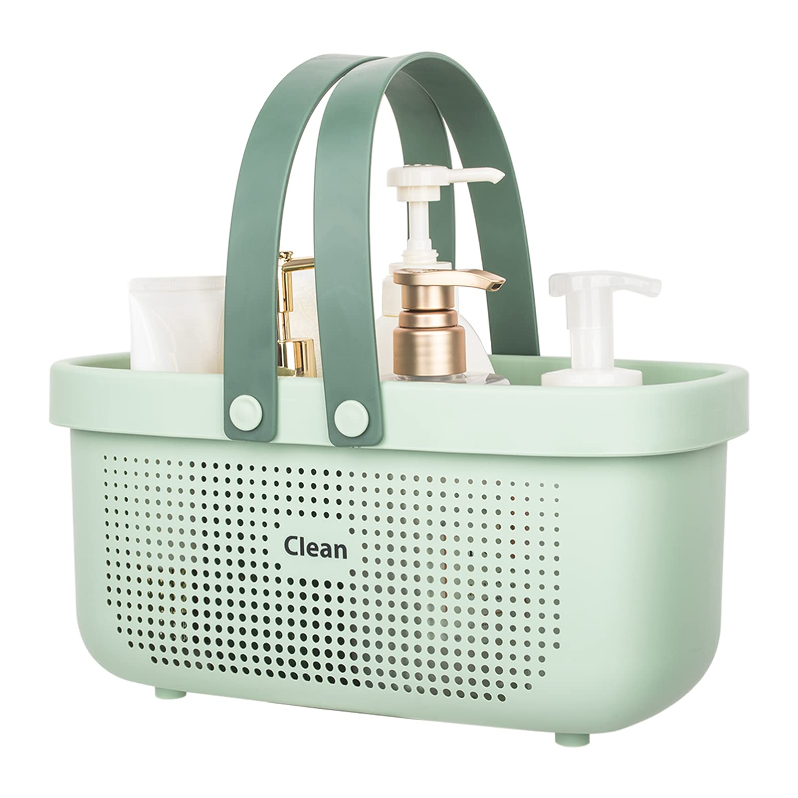 Photo 1 of JiatuA Plastic Storage Basket with Handle Portable Shower Caddy Tote Organizer Basket Bin for Bathroom Kitchen Dorm Room Bedroom, Green