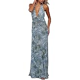 Y2k Womens Boho Floral Print Spaghetti Strap Maxi Bodycon Dress Summer Backless Dresses Beach Vacation Sundress