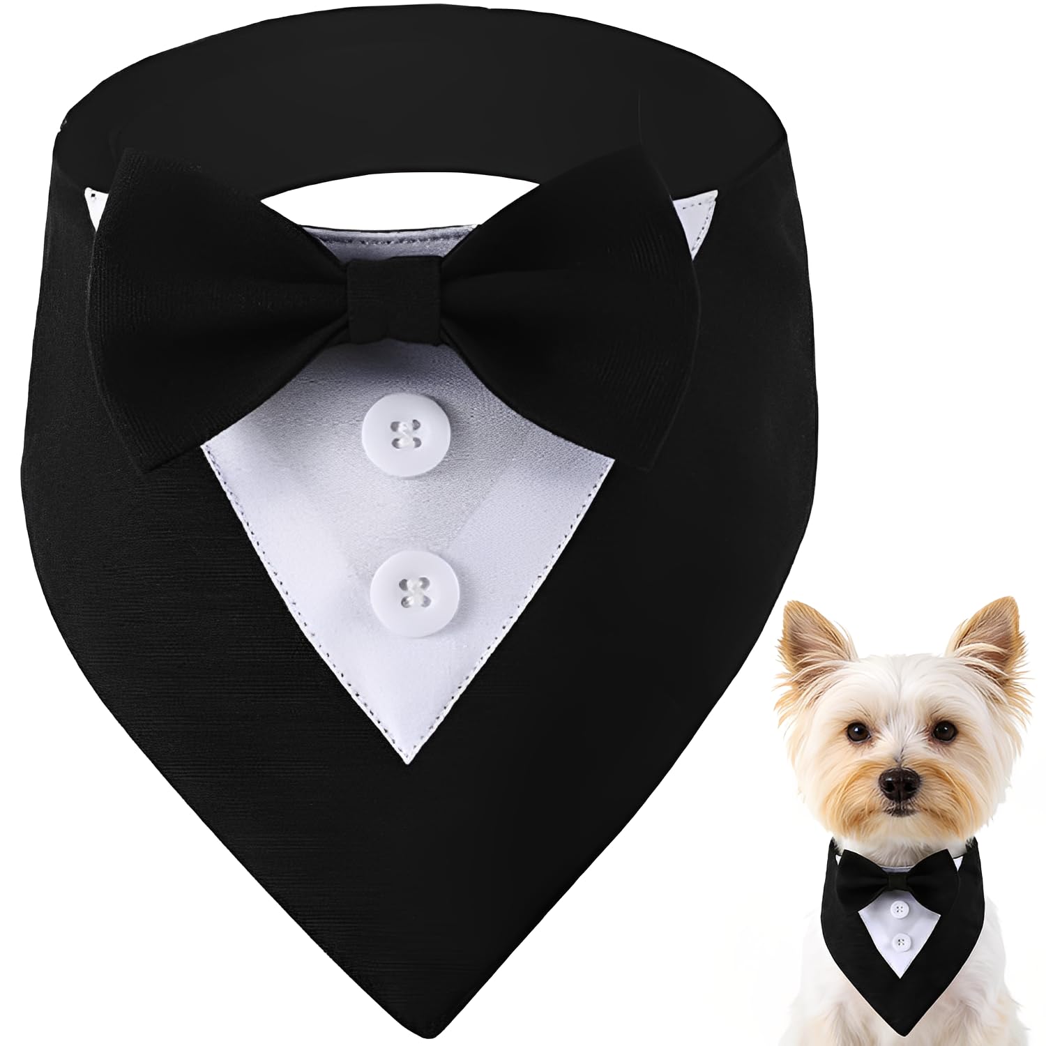 Esshogo Dog Bow Tie, Triangle Pet Scarf, Adjustable Bandana Pet Party, Dog Wedding Dress, Valentine's Day Clothing(Black, S)