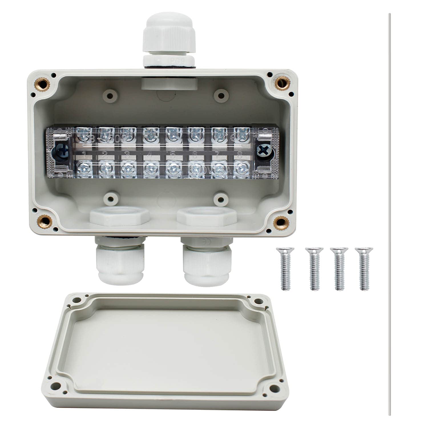 SRJQXH IP66 Waterproof Junction Boxes, 3 Way Cable Connector with Terminals Strip, Screw and PG9 Waterproof Vonnector for Indoor and Outdoor 4-8 mm Cables (White)