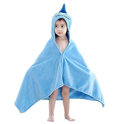 MICHLEY Kinder/Baby Kapuze Badetücher,Korallenvlies Handtücher Tier Kapuzenhandtücher Poncho Blau 0-6 Jahre 60x120 CM