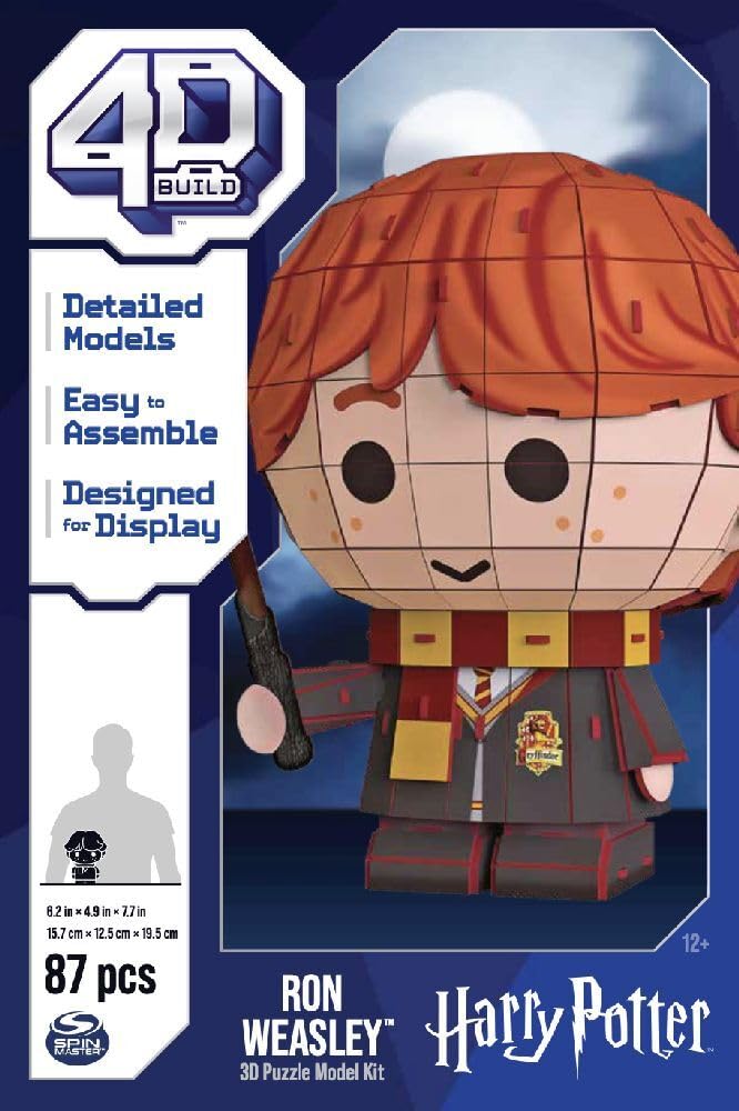 Spin Master 4D Build 6069820 Ron Weasley Model Kit 87 Pieces Harry Potter Gifts Desk Decor Building Toys 3D Puzzles for Adults and Teens 12+,Red