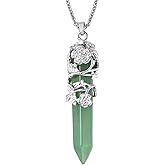 Real Natural Green Aventurine Necklace for Women 24" with Lobster Clasp - Healing Crystal Necklaces for Women with Flower Wrapped Pendant Aventurine Jewelry Mothers Day Christmas Gifts