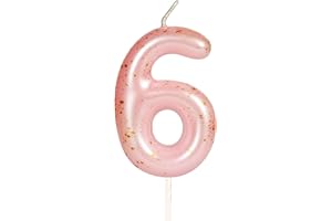 Hongplus Pink Gold Number 6 Candles, 6 Birthday Candle,Pink Happy Birthday Candles for Cake, Cake Topper Decorations for Girls Women Her 6th Birthday Party Decorations Supplies Favor Gift