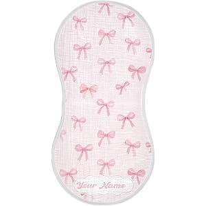 Watercolor Bows Pink Personalized Baby Absorbent & Breathable Face Cloths | Easy Care Washable Custom Muslin Burp Rags Are Un