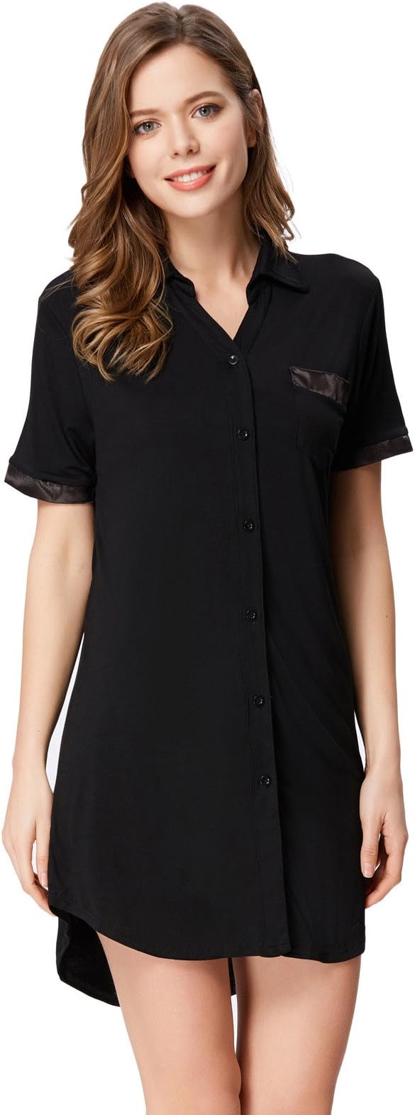 Zexxxy Women Long Sleeve Pajama Top Button Down Lapel Sleep Shirt Robe Dress