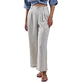 Amazhiyu Women's 100% Linen Summer High-Waisted Wide Leg Pants with Pockets Flax, X-Large