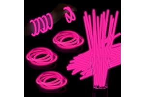 Taikula 60 Pack 8” Pink Glow Sticks Bulk with 60 Connectors Neon Glow In The Dark Party favors Supplies for Holiday Birthday Party Decoration (Pink)