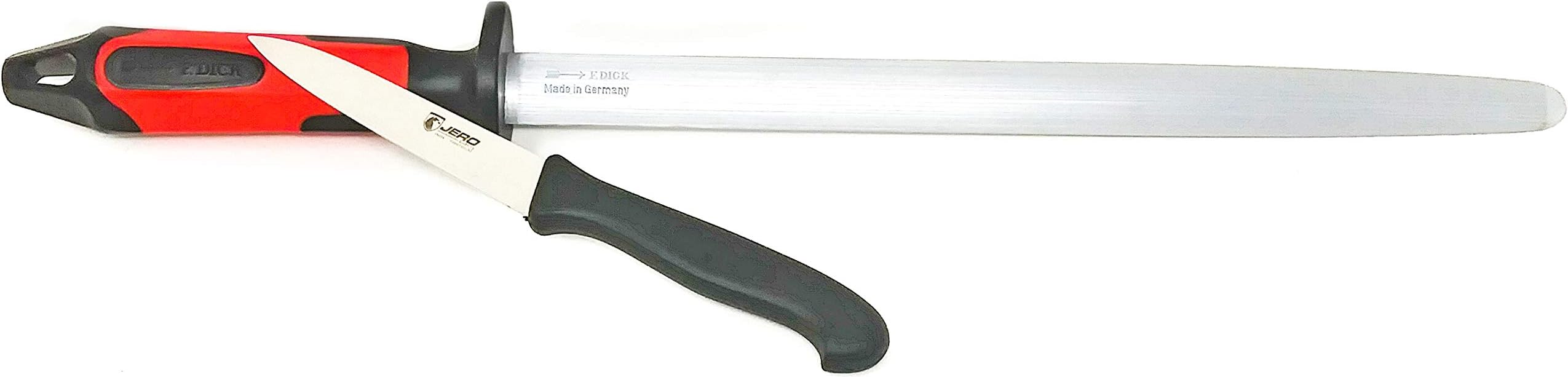 F. Dick 2K Series 12" Wide Oval Regular Cut Sharpening Steel Combo Deal - Includes Jero 4" Paring Knife - German Made Steel With Non-Slip Grip