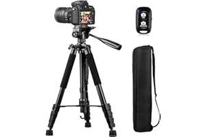 Sensyne 74" Camera Tripod, Heavy Duty Tripod for Camera with Wireless Remote and Travel Bag, Compatible with DSLR Camera, Cellphone, Projector, Webcam, Ring Light, Spotting Scopes