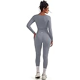 SUUKSESS Women 2 Piece Workout Sets High Waisted Seamless Leggings Active Long Sleeve Tops