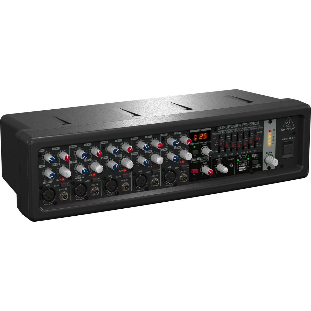 Behringer EUROPOWER PMP550M 500 Watt 5 Channel Powered Mixer with Klark Teknik Multi-FX Processor, FBQ Feedback Detection System and Wireless Option