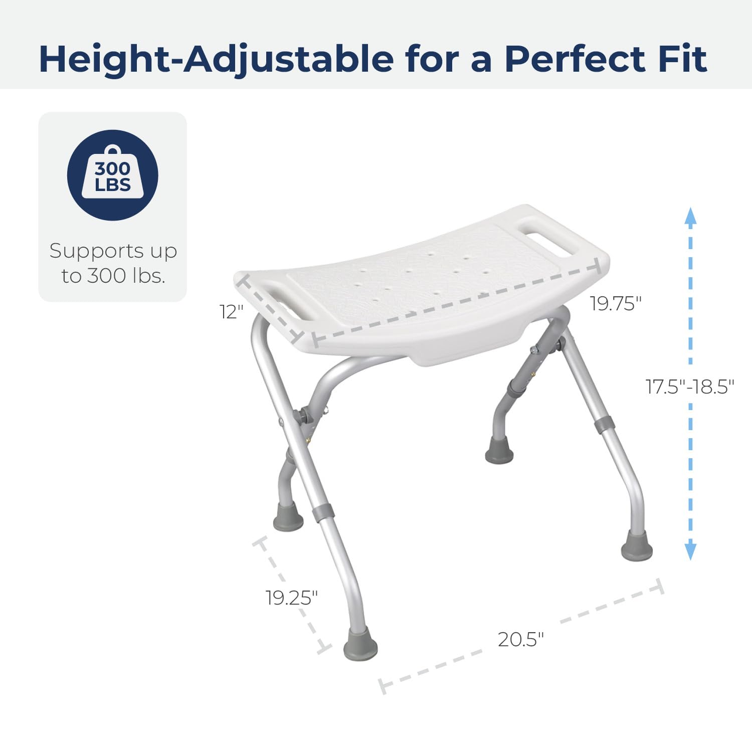 Drive Medical 12486 Folding Shower Chair, Bath Bench with Drainage Holes and In-Seat Handles, Supports Users Up To 300 Pounds, White