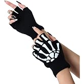 MASIKA Skeleton Gloves For Women Men Adults Fingerless Cosplay Gloves Glow In The Dark Halloween Accessories