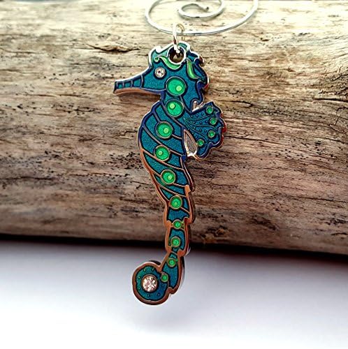 Seahorse Enamel Ornament - Holiday Christmas Tree Ornament, Xmas Accessory, Blue Turquoise