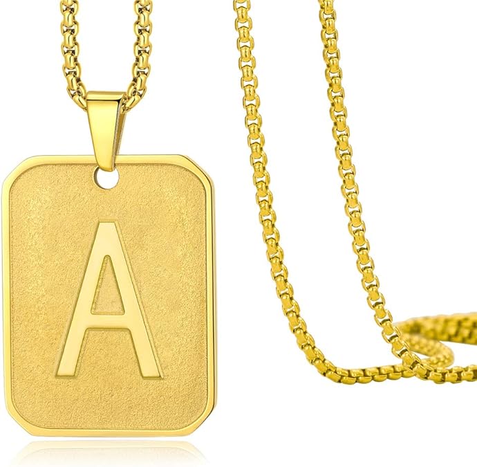 Initial Pendant Necklace for Men Gold Letter A Initial Pendant