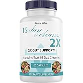 15 Day Cleanse 2X - Double Gut &amp; Colon Support - Advanced Gut Cleanse Detox for Women &amp; Men with Alfalfa, Cascara Sagrada, Probiotics &amp; Psyllium Husk - Made in USA - 60 Capsules (1 Bottle)