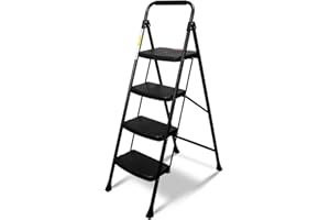 WNOEY 4 Step Ladder, Folding Step Stool for Adults, Wide Anti-Slip Pedal, Lightweight 500lbs Step Ladder for Adults, Portable Steel Step Stool, Black