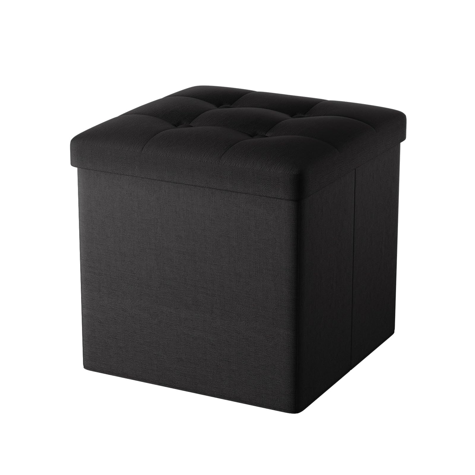 Oak & Tea Storage Ottoman, Foldable Storage Bench, Small Footrest, Cube Storage Unit, 3 Storage Boxes with Lid, Footstool, Comfy Toy Chest for Bedroom Living Room, Black 30x30x30cm