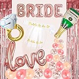 Bachelorette Party Decorations Kit Rose Gold Bride to Be Balloons Bridal Shower Supplies,Bride to Be Sash,Veil,Champagne Bottle/Ring Balloon,Rose Gold Confetti Balloons Love Balloon Curtains Backdrop