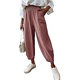 Dokotoo Womens Cotton Baggy Wide Leg Pants Casual Elastic Waisted Loose Lounge Harem Pants with Pockets