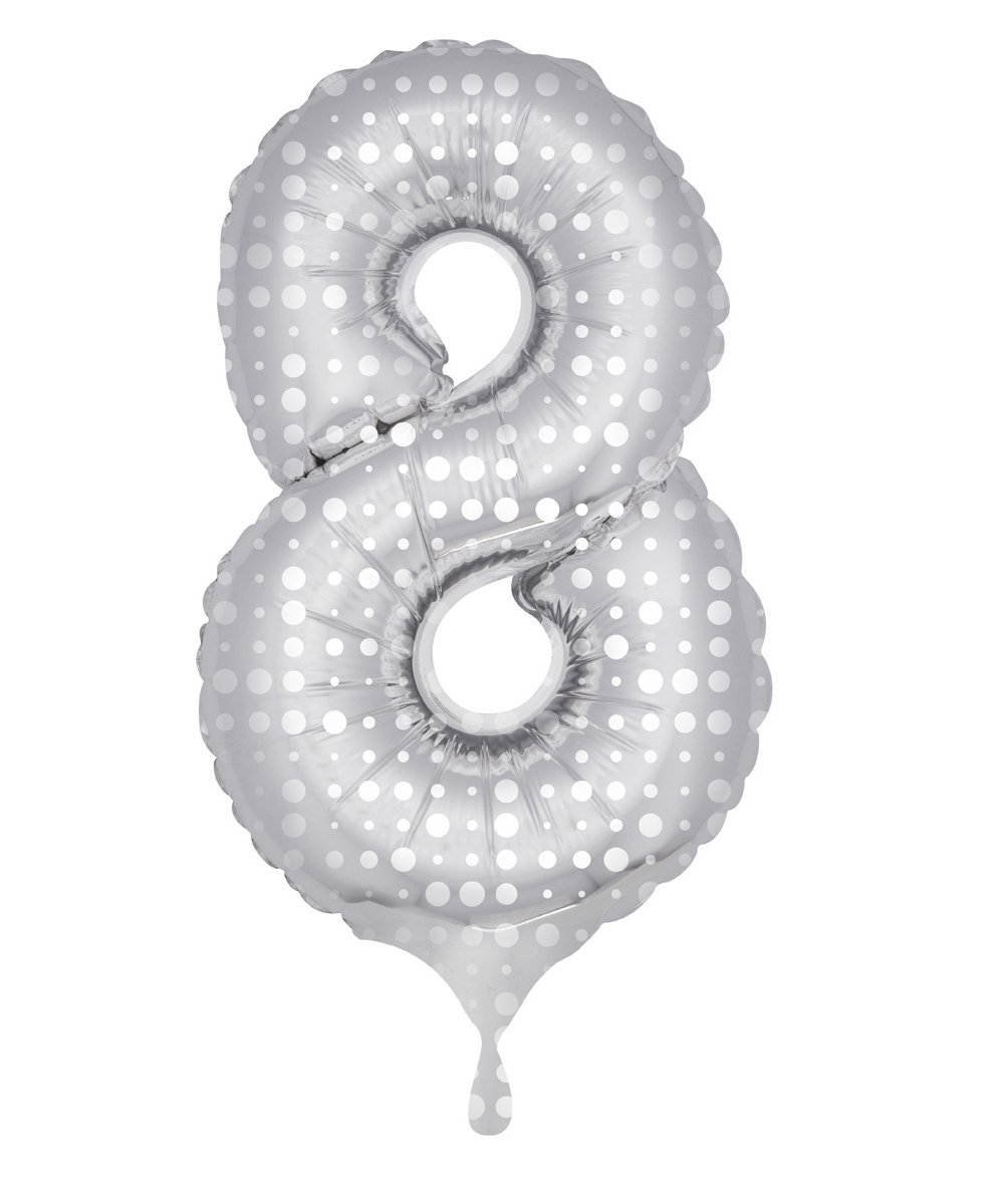 Folat - Number 8 Shaped Foil Balloon with Dots - 86cm - Silver