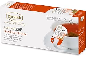 Ronnefeldt LeafCup Rooibos Orange Chai – Naturally Caffeine-Free Red Herbal Tea with Natural Orange Flavoring – 15 Individually Wrapped Loose Leaf Tea Bags – Packed in Germany